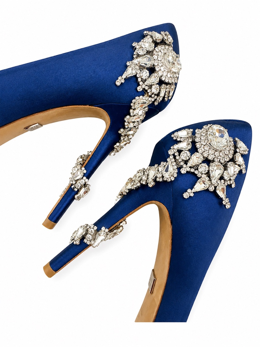Badgley Mischka Royal Blue Satin Crystal Embellished Peep Toe Heels Size 6